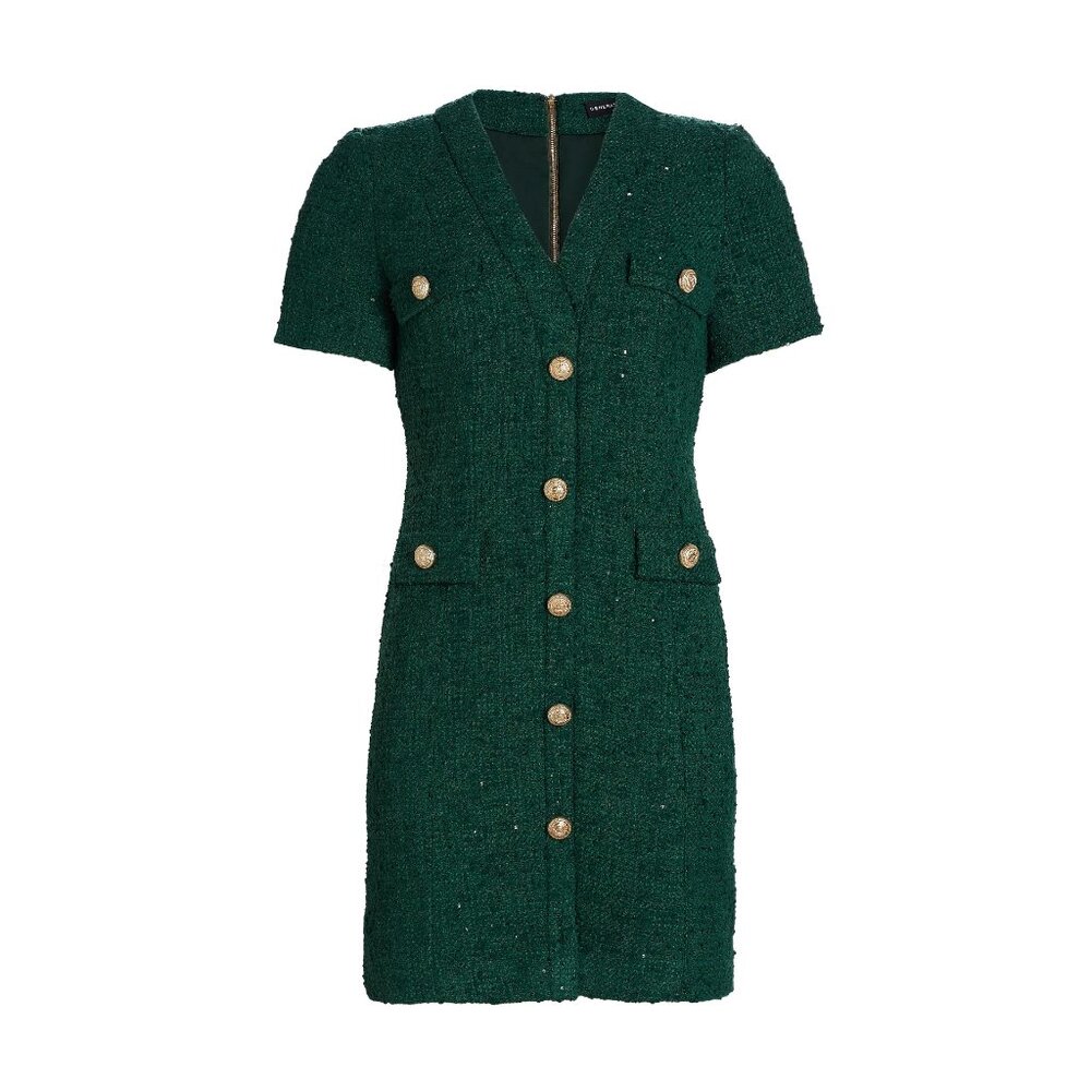 NEW Generation Love - Size M, Women's Anne Tweed V-Neck Minidress - Forest Green